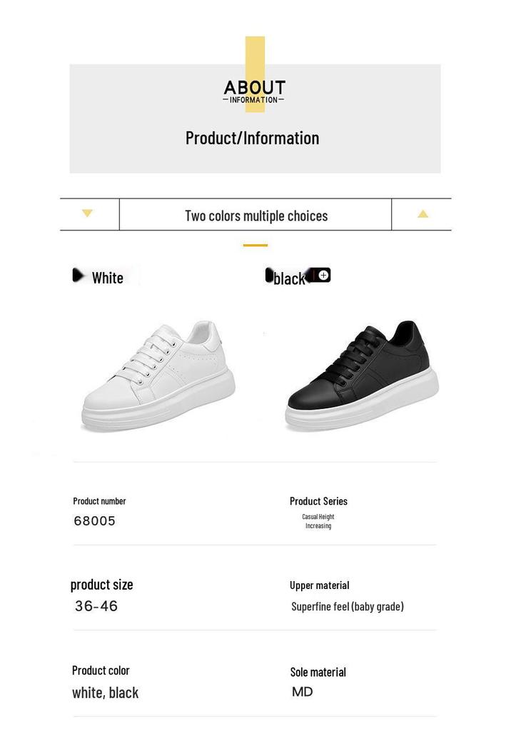 Men's 8CM Height-Boosting White Low-Top Cowhide Casual Shoes, Thick Sole, Large Sizes, Youth Fashion