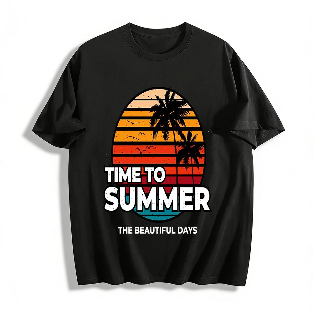 

Vintage Sunset Coconut Tree Print Tee Summer Vacation Unisex T-shirt Pure cotton T-shirt XXS