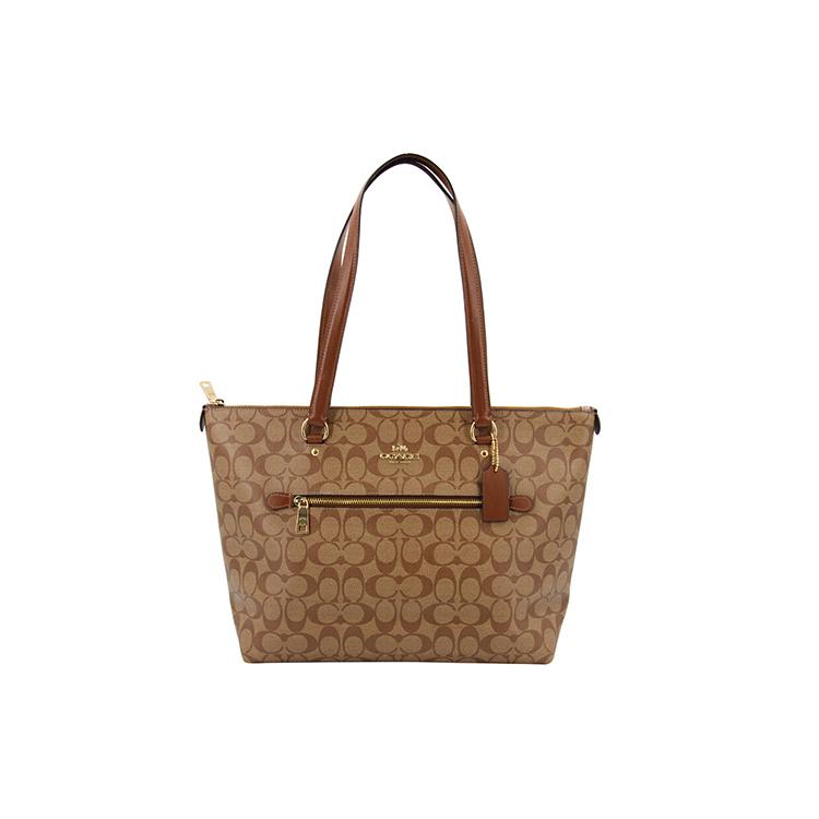 New COACH Gallery Canvas With Leather Tote Bag, Shopping Bag, Handbag, Shoulder Bag Women's Khaki Brown 79609-IME74