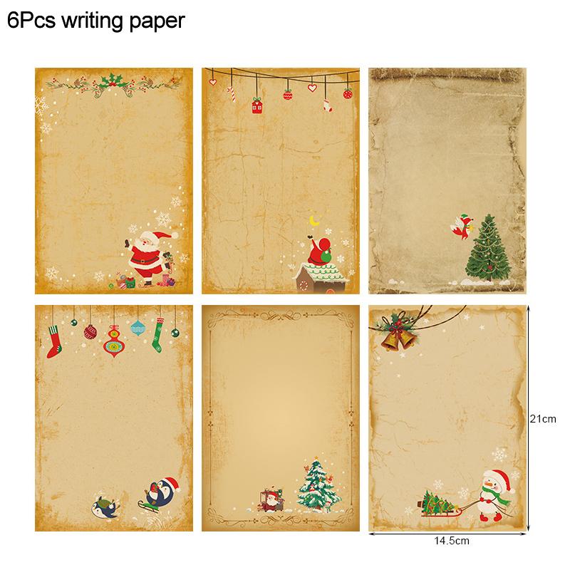 

6pcs Vintage Christmas Kraft Letter Paper Santa Claus Snowman Letter Pad Gift Envelopes Xmas Party DIY Invitation Greeting Card