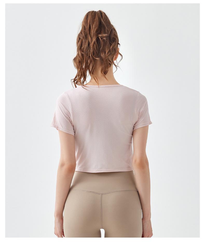 Cross-Wrap Bare-Feel Quick-Dry Short-Sleeve Yoga Crop Top