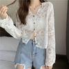 Women Vintage Top Lace Blouse Long Sleeve Sunscreen Shirt Cardigan Vacation Korean Elegant Casual Sun Protection Top