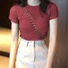 Solid Color Tee Fashion Sexy Short-sleeved Round Neck T Shirt Trendy Wild Bottoming Top For Women