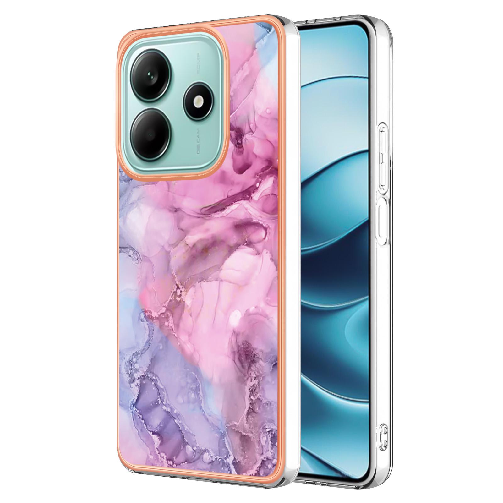 

For Xiaomi Redmi Note 14 5G TPU Case Marble Pattern 2.0mm Electroplating Phone Back Cover Rose