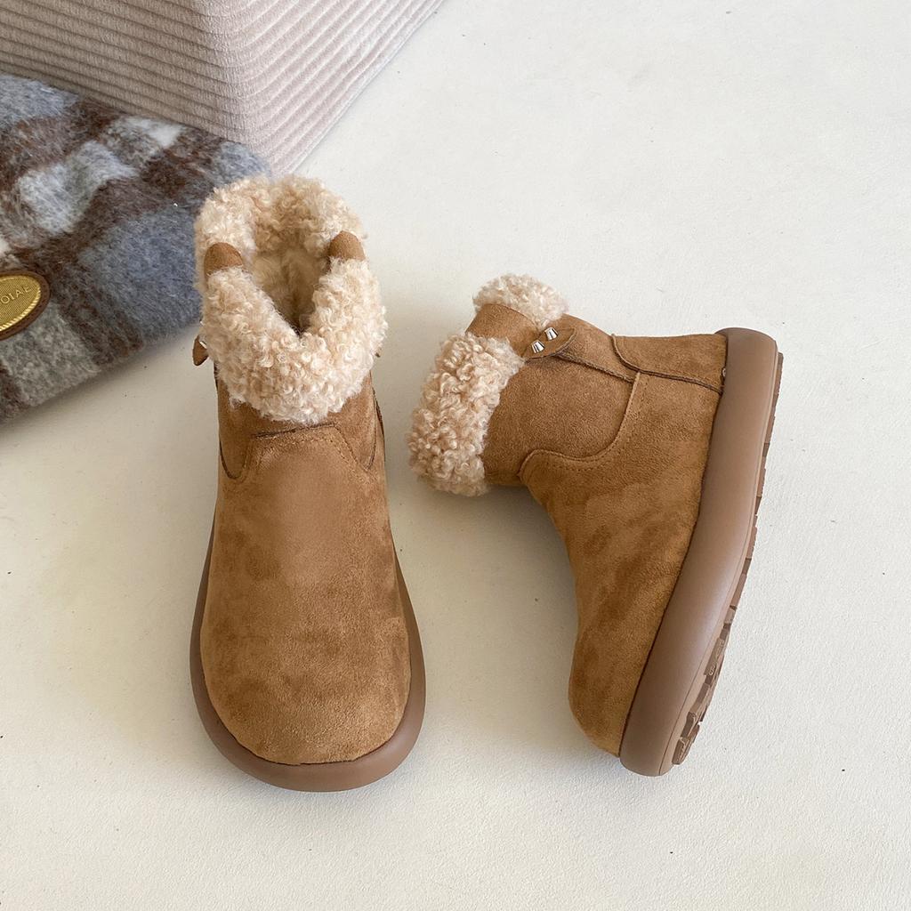 Snow boots women's winter new velvet thickened fur integrated lamb wool cotton shoes children's warm short boots