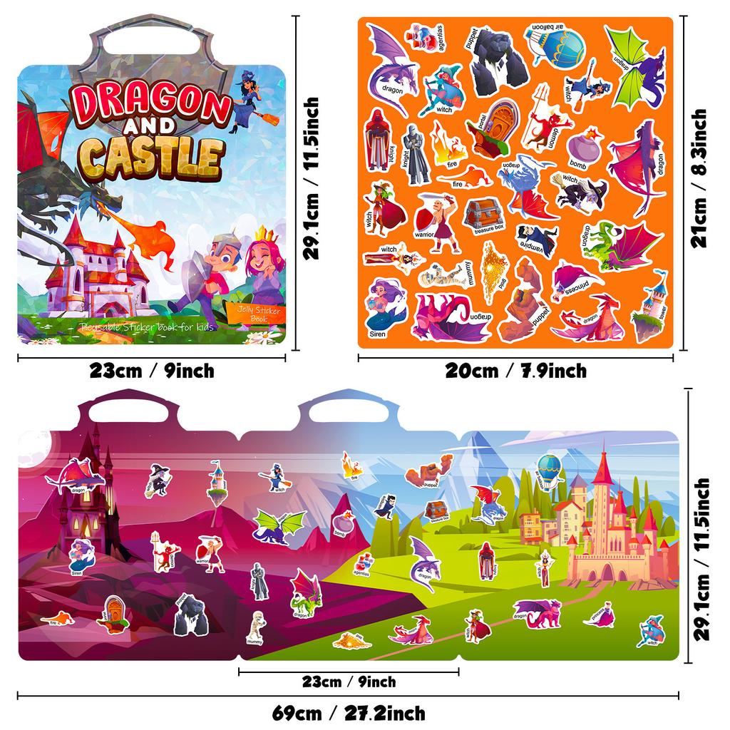 Dragon And Castle Children'S Enlightenment Education Quiet Book Laser Repeated Sticker Waterproof Jelly Sticker