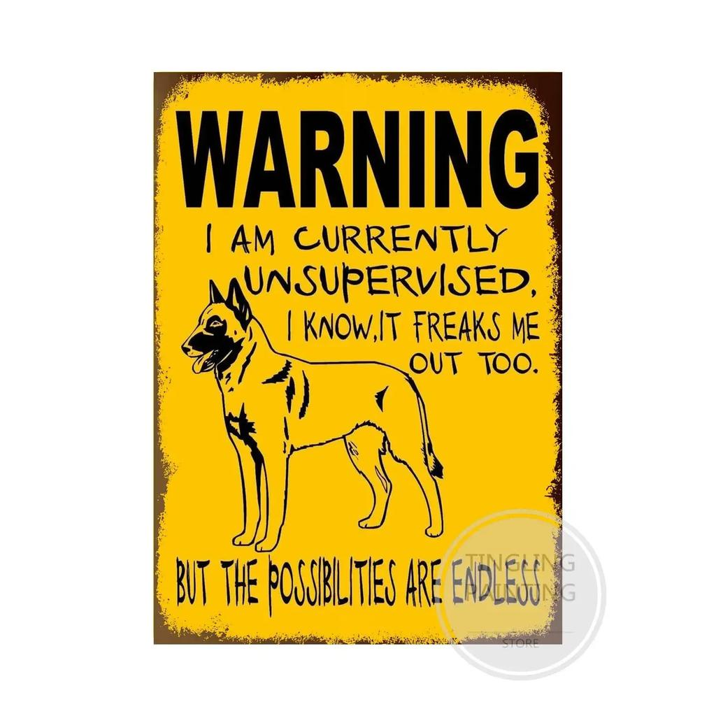 1pc Warning Dog Metal Tin Signs Vintage Poster Beware Of Dog Retro Sign Wall Stickers For Garden Family House Door Decoration