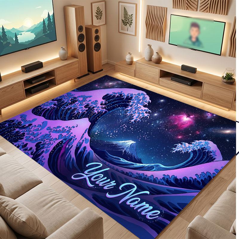 Octopus Sea Life Theme Crystal Velvet Floor Rug Personalized Custom Name Text Warm Carpet Home Decoration