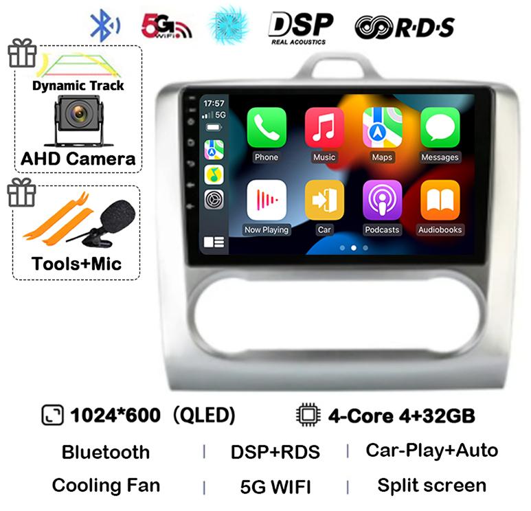 Android 14 Carplay Auto Car Radio For Ford Focus 2 3 Mk2 Mk3 2004 2005-2011 WIFI+4G Multimedia GPS 2 Din Autoradio Player Stereo
