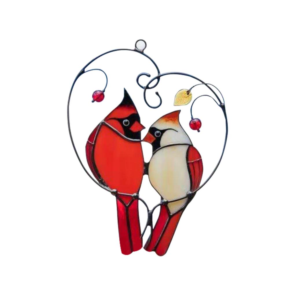 

Birds Cardinals Stained Suncatcher Window Panel Hanging Ornament Home Decor