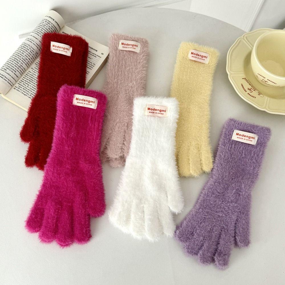 

Soft Cashmere Winter Knitted Gloves Korean Style Full Finger Mittens Durable Warm Gloves Women рожевий червоний колір
