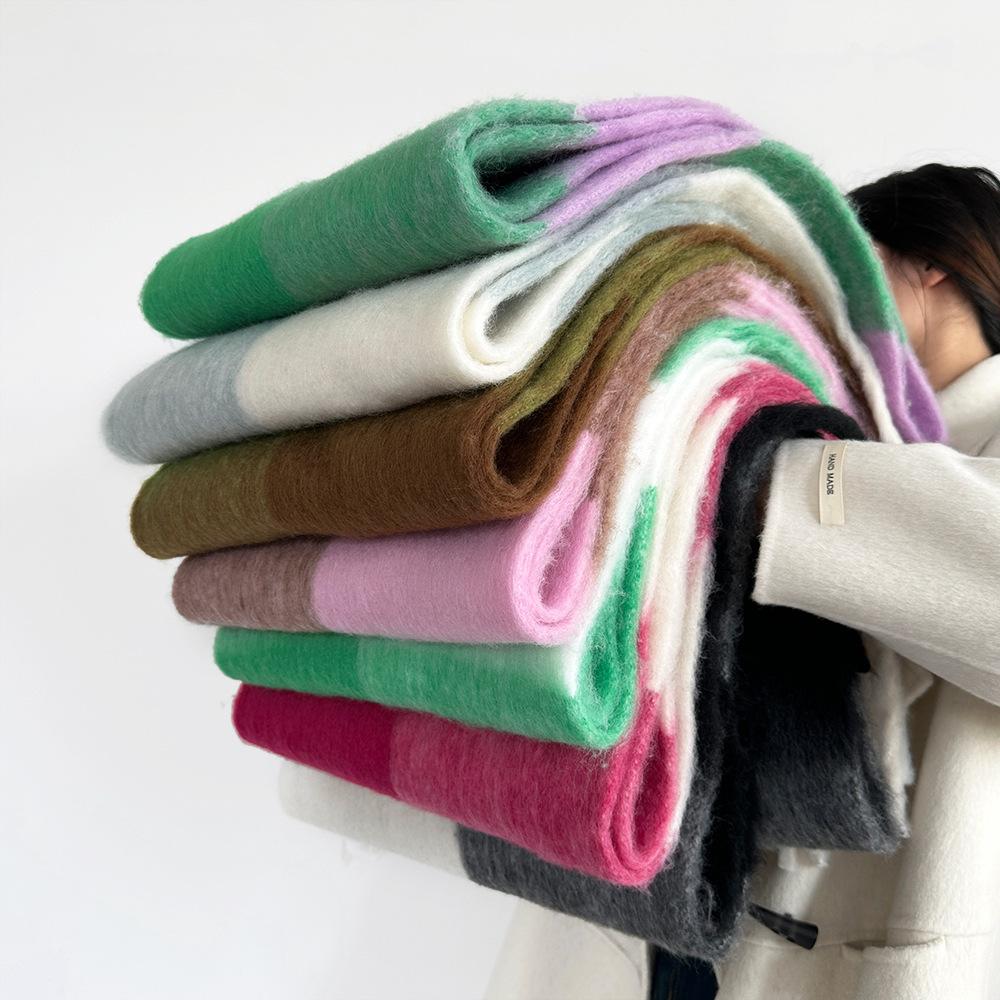 New Colored Mohair Scarf Fashion High-end Thickened Plaid Scarf Scarf Shawl