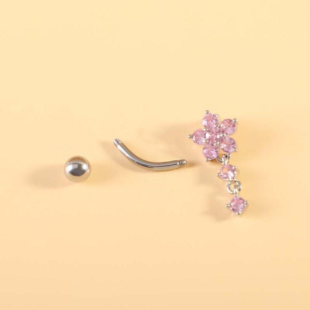 Rhinestone Flower Pendants Belly Button Ring Stainless Steel Body Piercing Jewelry  Gift