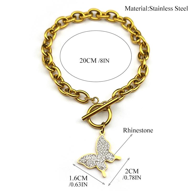 Fashion Butterfly Bownot Bracelet for Women Girls Stainless Steel Gold Silver Color Rhinestone Bracelets Jewelry Gifts