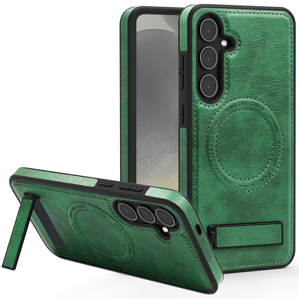 For Samsung Galaxy S25+ Case Compatible with MagSafe Kickstand Leather Phone Back Cover