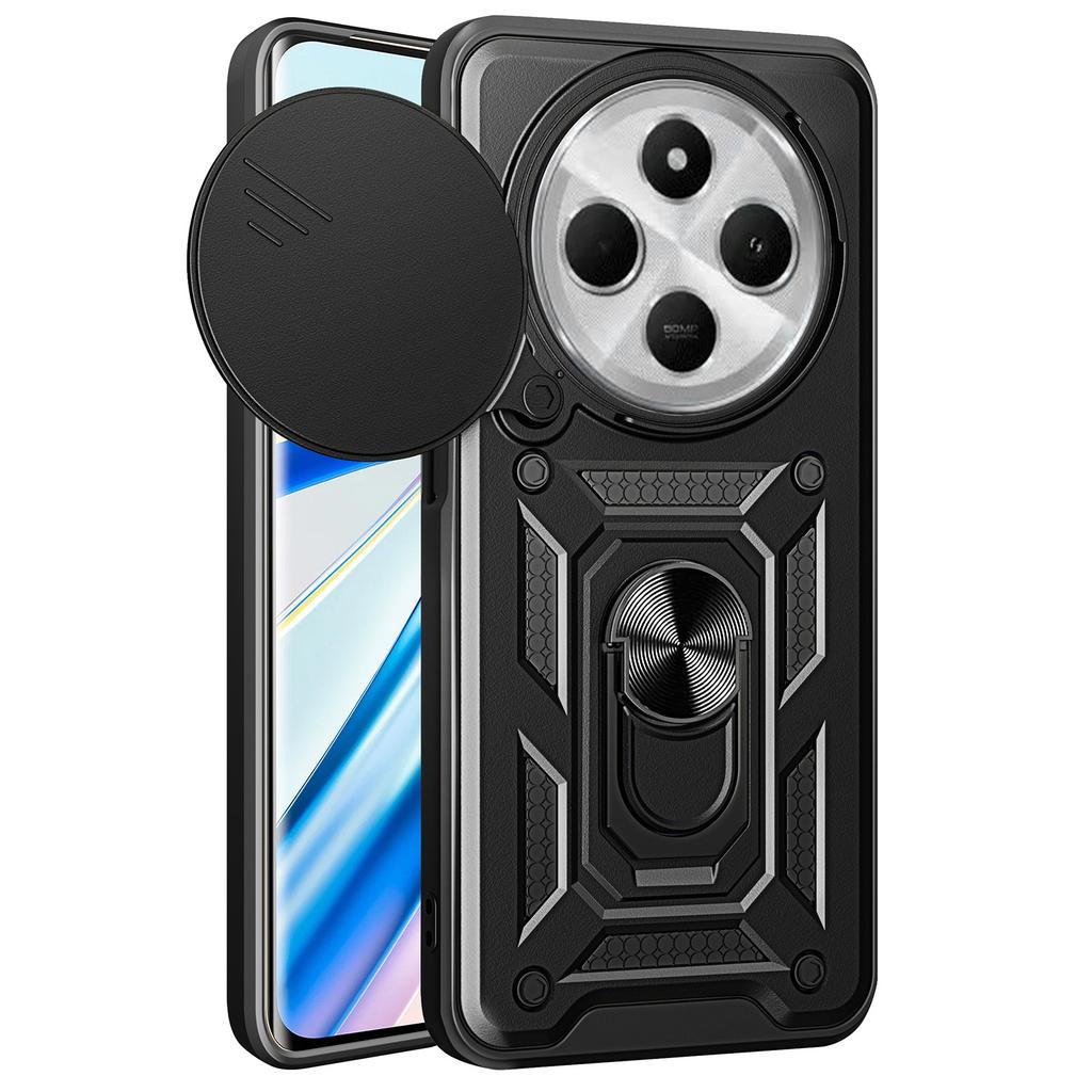 For Xiaomi Poco C75 4G/Redmi 14R 5G/14C 4G Case with Slide Camera Lid PC+TPU Kickstand Phone Cover