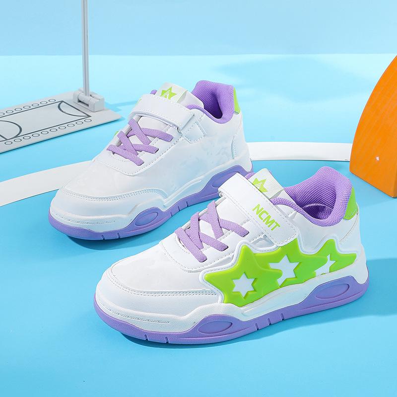 Student Board Shoes Spring and Autumn Casual Shoes Classmates New Leather Surface Children Large Sports Shoes Children Velcro Boys