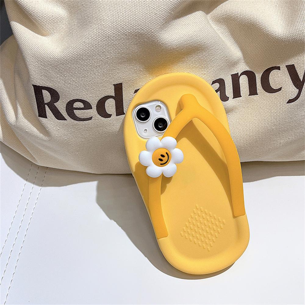 Ins Cute Sun Flower Cartoon 3d Flip -Flops Case For Iphone 14 13 12 11 Pro Xs Max X Xr 7 8 Plus Silicone Protective Soft Cover