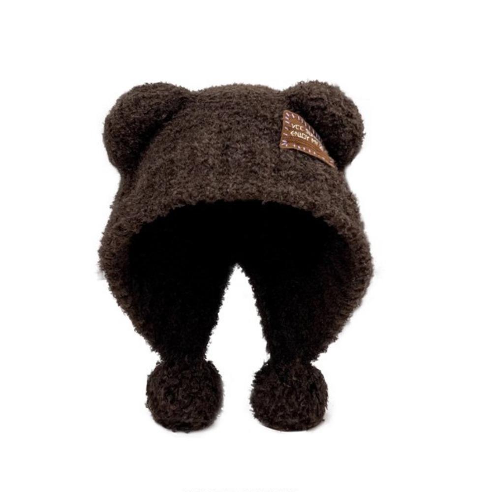 

Bear Ears Little Bear Ears Hat Fluffy Balaclava Hat Leisure Winter Plush Hat Warm кофейный