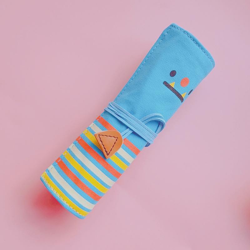 

Kawaii 4-Color Canvas Pencil Case Roller 5-Hole Roll up Pen Bag Cute Stationery Storage for Office School Student Supplies синий