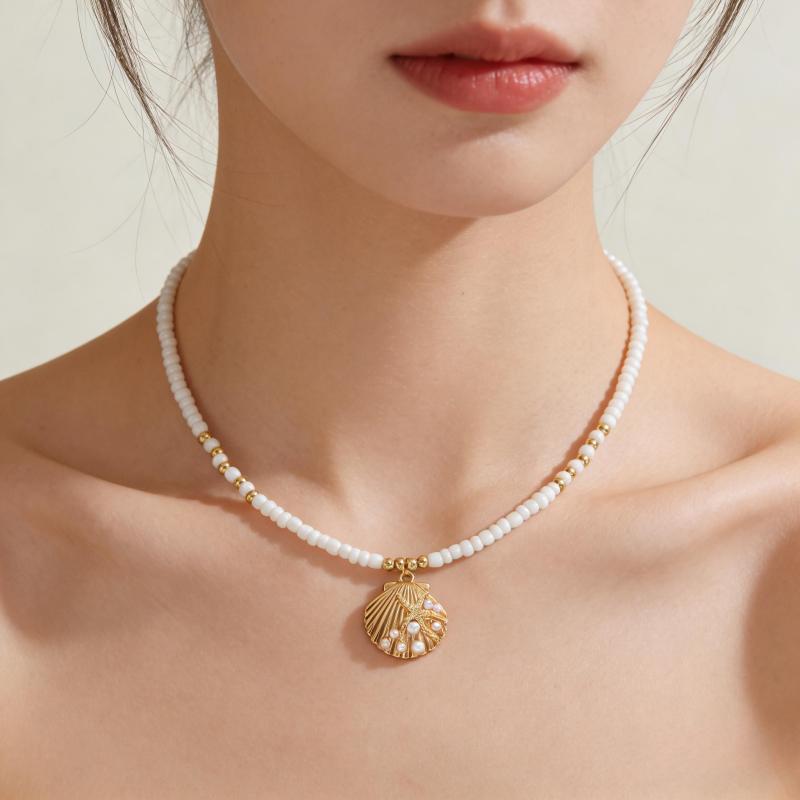Feiertags-Strandstil Seestern-Anhänger Muschel Imitation Perlen Quaste Strand-Element Legierung Damen-Halskette