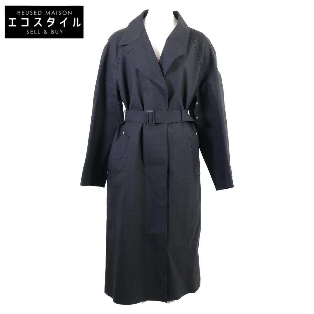 HERMES [Domestic regular] MACKINTOSH made Margiela period belted rubberized coat ME blackUsed