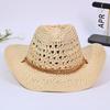 Sonnenhut Natürliche Raffia Handgewebt Leicht Atmungsaktiv Breiter Rand Strohhut Hohl Design Seil Dekoration Westlicher Cowboyhut