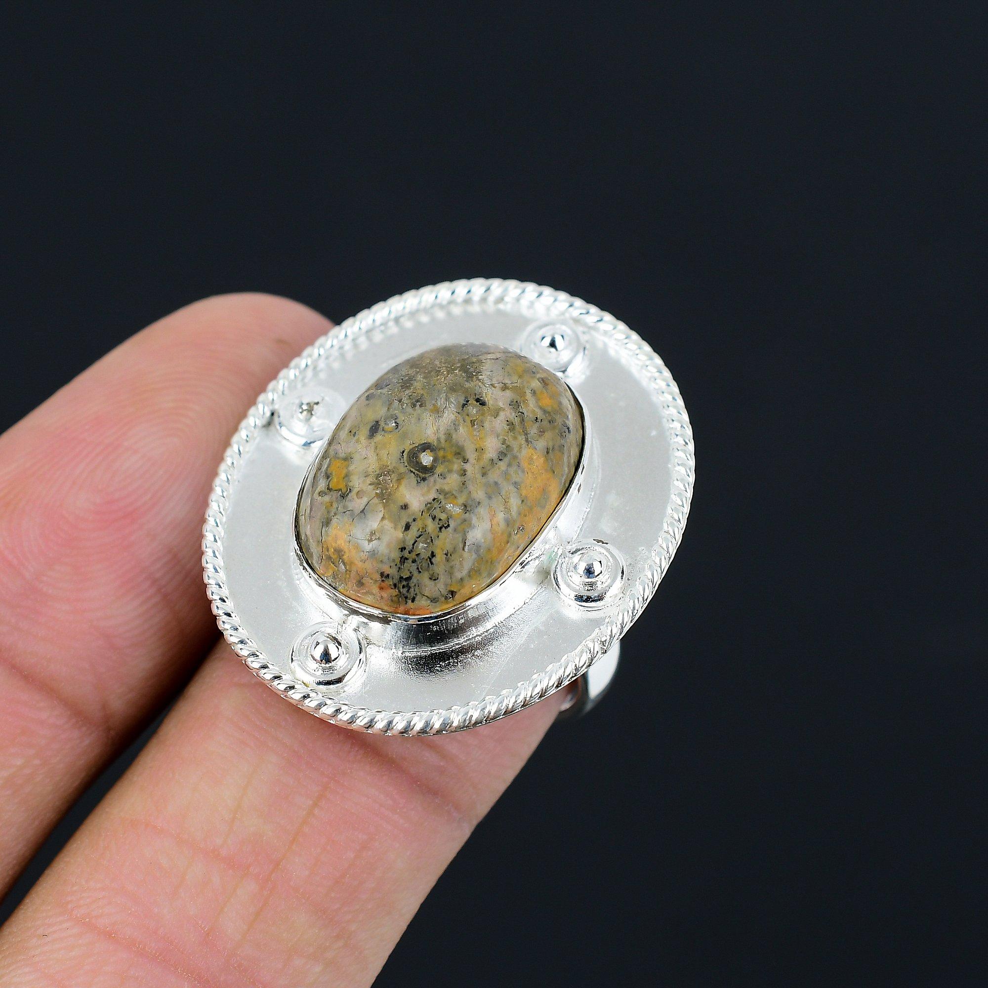 Oval Natural Asteroid Jasper Stackable Boho Promise New Ring Size 8 925 Silver 8