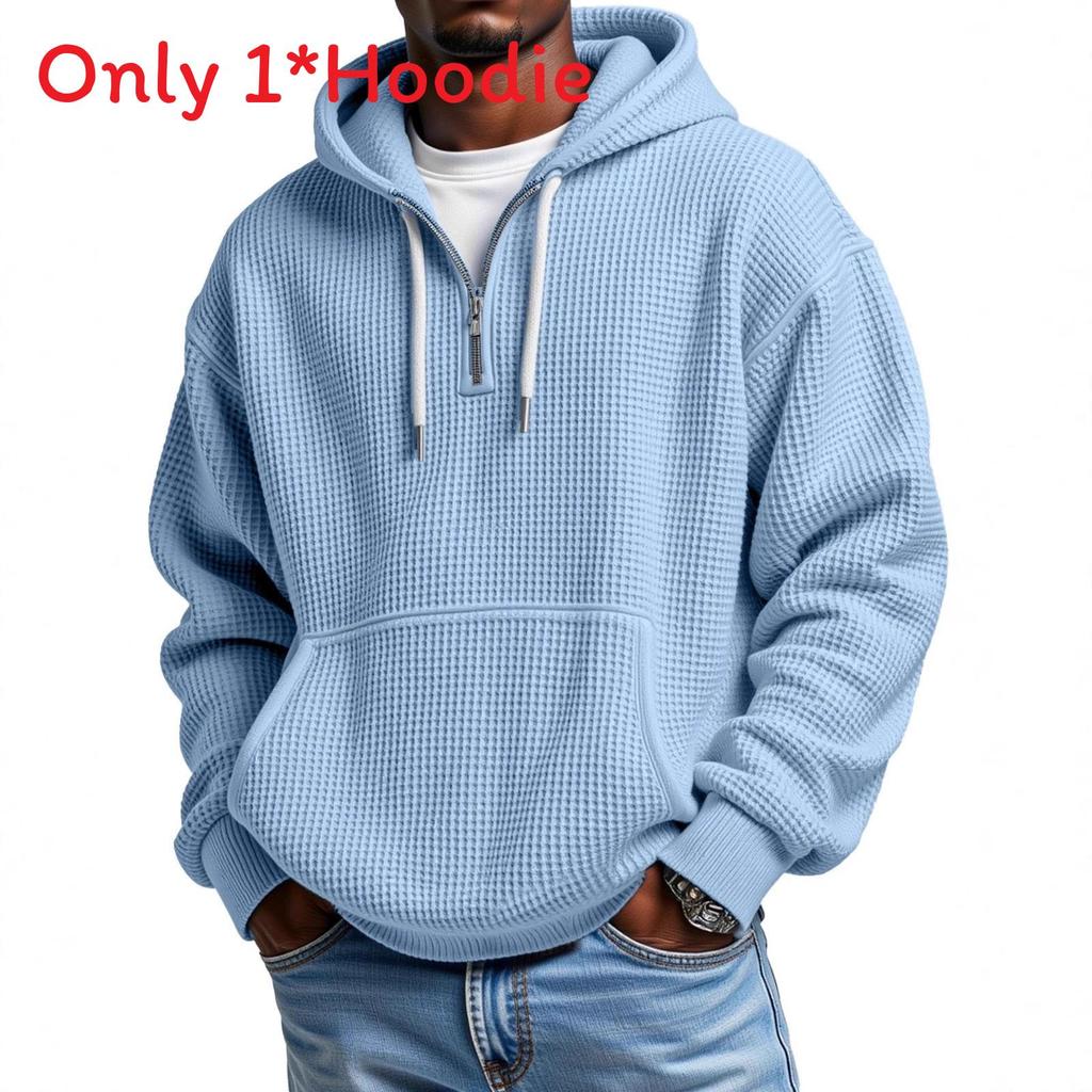 Fall Winter Fashion Mens Hoodie With Waffle Knit Fabric For Casual Streetwear