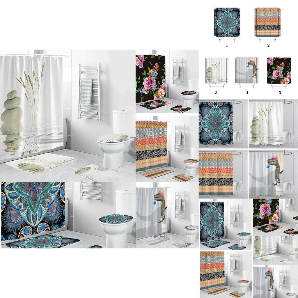 Bohemian Dinosaur Stone 3d Digital Printing Waterproof Polyester Curtain Shower