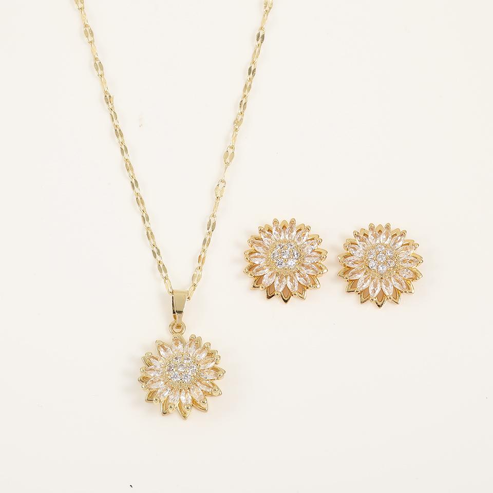 ZAKOL Neuer Trend Sonnenblume Gänseblümchen Zirkonia Ohrring Halskette für Frauen Romantisches Funkelndes Kristall Hochzeits Zirkon Set