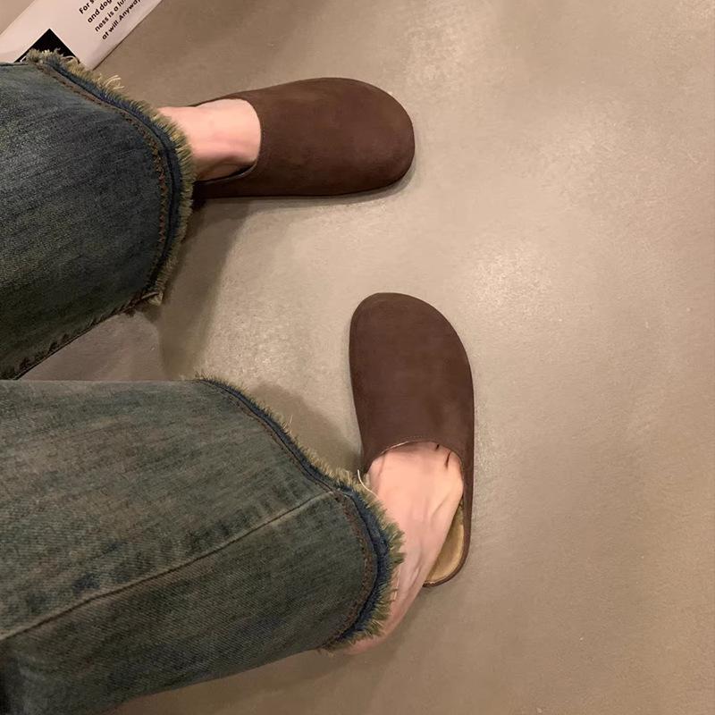 Módní dámské boty ve výprodeji Nové dámské pantofle s řemínky na zipy Jarní semišové jednobarevné venkovní ležérní pohodlné pantofle pro větší velikosti