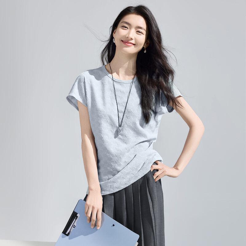 IHIMI Women s Textured Knit Short Sleeve T-Shirt M