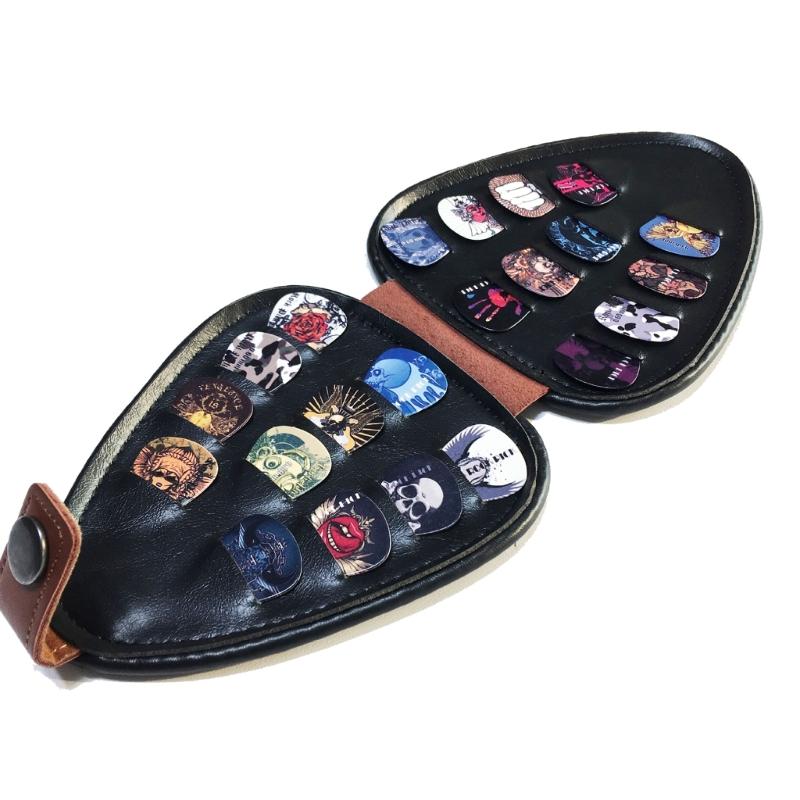Guitar Picks Holder Case for Electric Guitar Picks Storage Pouch Box, PU Leather Guitar Plectrums Bag for Guitar Players