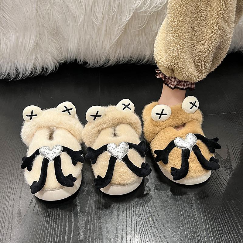 Cartoon Lustige Plüsch Hausschuhe für Damen 2024 Herbst Winter Warm Indoor Zuhause Bequeme Plateau Baotou Baumwolle Freizeit Hausschuhe