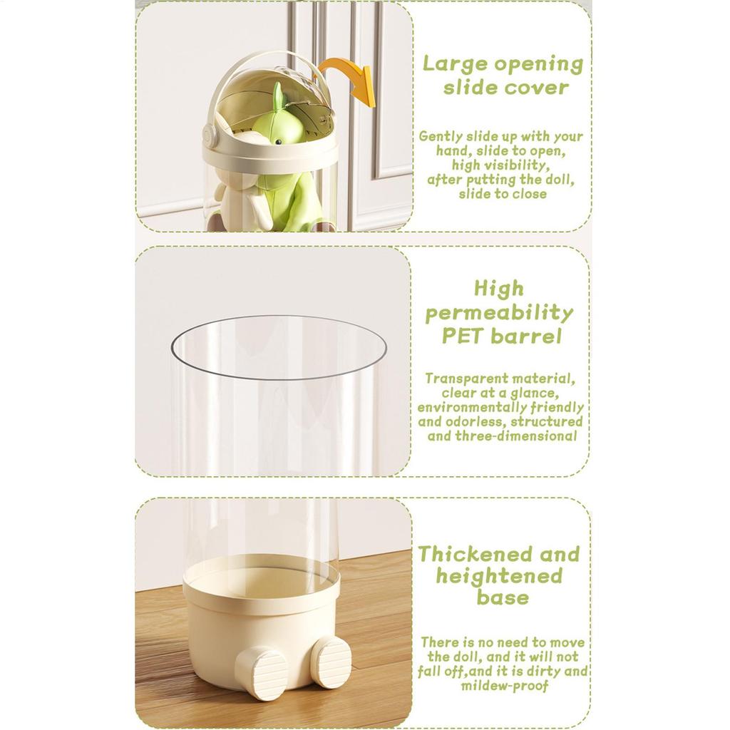 Doll Storage Box Toys Organization Plush Toy Storage Tube Transparent Plastic Stuffed Storage Cylinder with Lid Home Decor