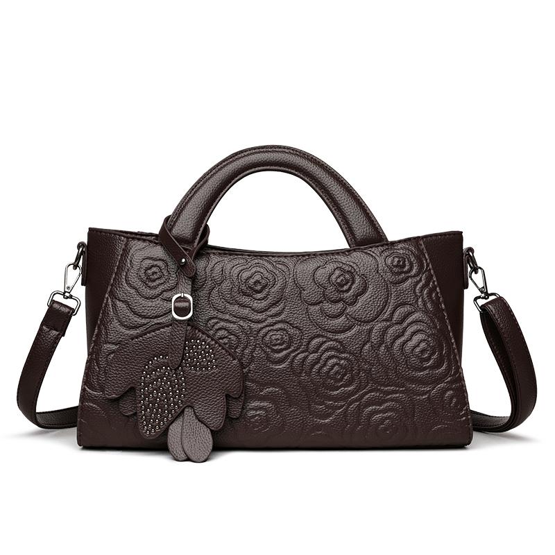 Elegant Embossed Flower Design Faux Leather Tote Bag with Adjustable Shoulder Strap