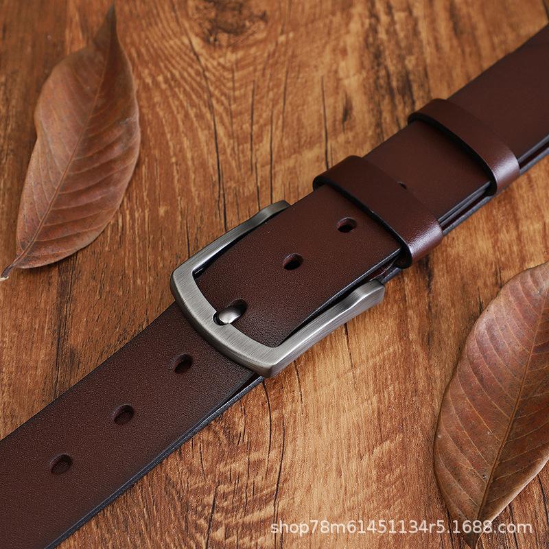 Italian Leather Men'S Casual Belt Jeans Pin Buckle Leather Simple Retro Style Belt