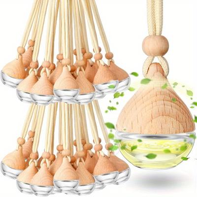 6ML Empty Car Air Freshener Pendant Perfume Glass Bottle With Wooden Caps Refillable Car Essential Oil Diffuser Bottle
