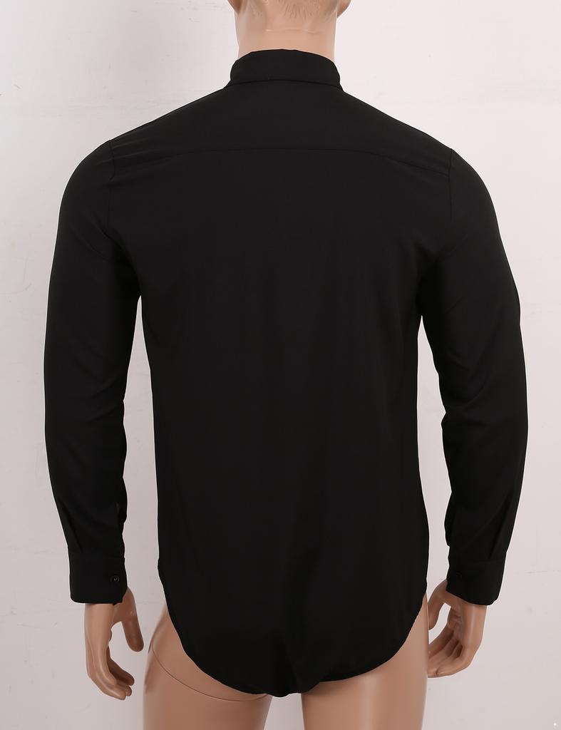 Men‘s One-Piece Casual Bodysuit: Turn-Down Collar Long Sleeve Button Down Solid Color Shirt Top for Daily Wear