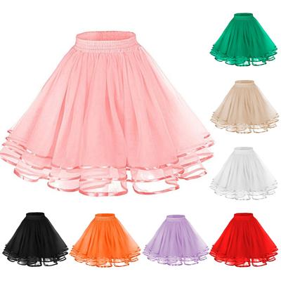 Mesh Tulle Skirt with Elastic Waistband Solid Color Three-Layered Princess Skirt Cosplay Weddings Parties