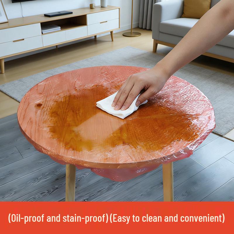 Elastic Disposable Transparent Tablecloth - Oil-proof, Wash-free, Wear-resistant, Thickened PE Plastic for Round or Square Tables