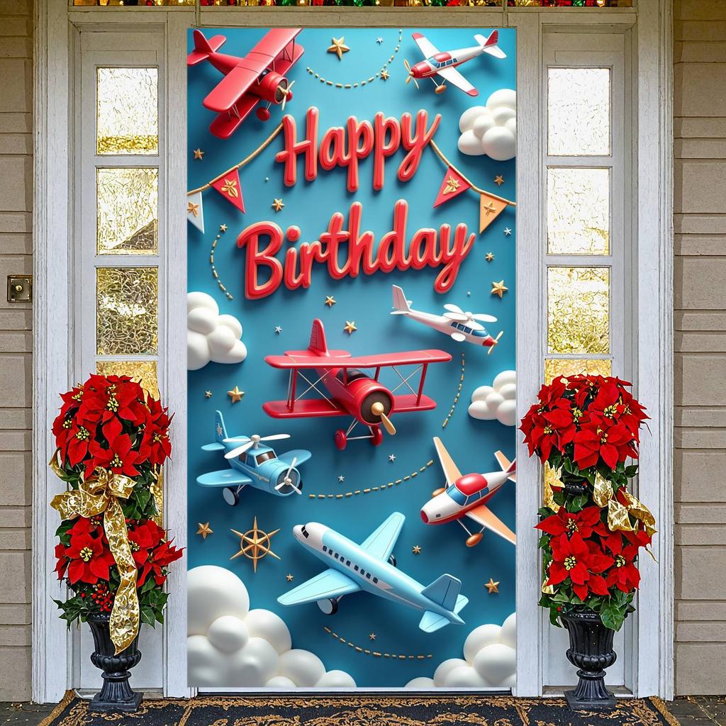 Banner Colorful Airplane Jet Party Backdrop Airplane Party Banner Aviation Elements Aviation Party Display For Photo Shoot