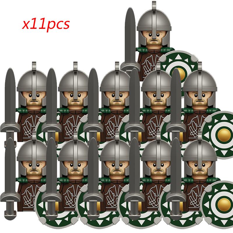 11PCS LOTR Elves Soldier Orcs Army Figures Armor Guard Warrior Archer Medieval Knights Building Blocks Bricks toys for kid gifts