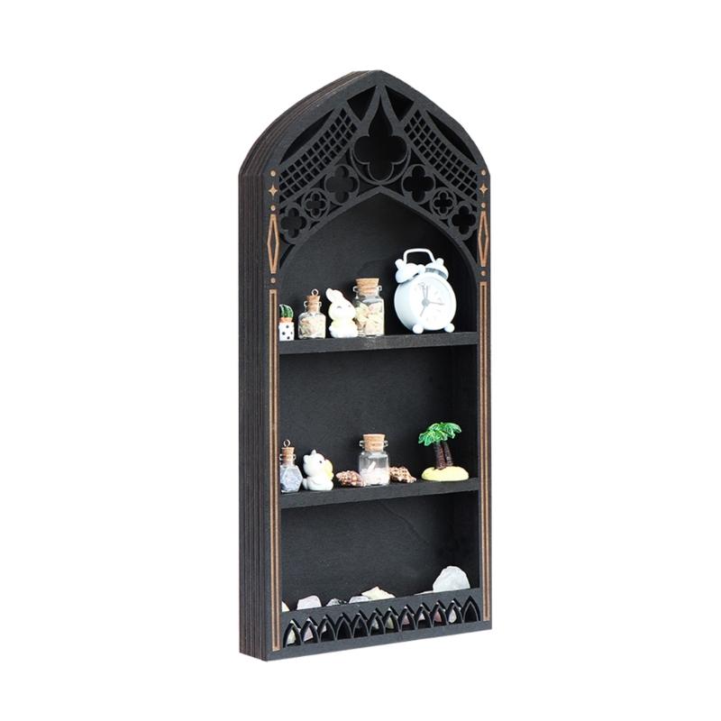 Crystals Display Gothic Window Elegant Multi Tiers Wooden Shelf For Organization Boutique Display Stand Gothic Window