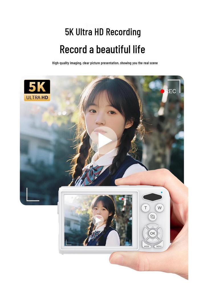 Dual Screen Selfie CCD 5K HD Digital Camera for Students, Customizable