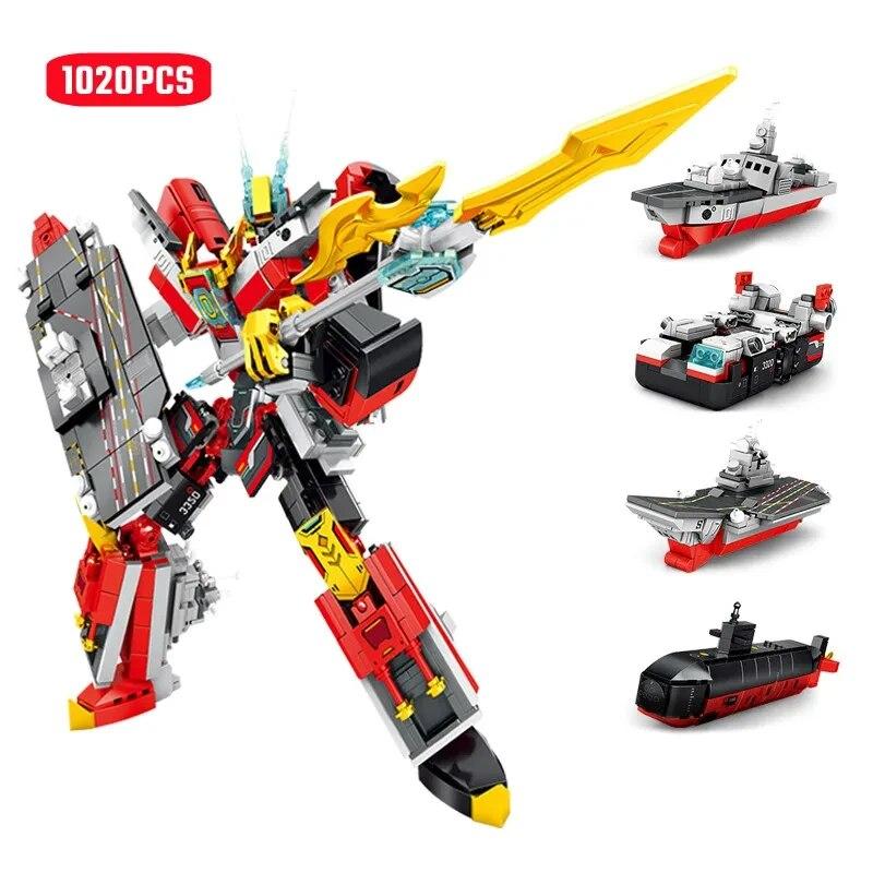 Steel Mech Warship Warcraft 4 In 1 Building Blocks Submrine Action Figure Model Bricks Educational Toys Birthday Gifts Boy Kids