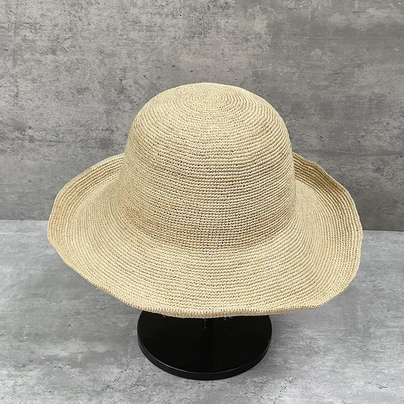60Cm Big Head Circumference Extra Fine Raffia Woven Hand Crochet Straw Hat Women'S Summer Foldable Sunscreen Sunshade Fisherman Hat