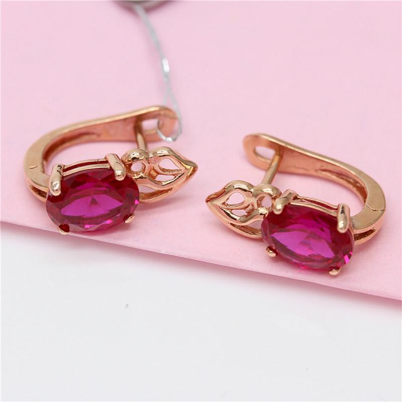 Purple Gold Inlaid With Small Flower Red Stone Light Luxury Noble Temperament Color Gold Plated Rose Gold Earrings