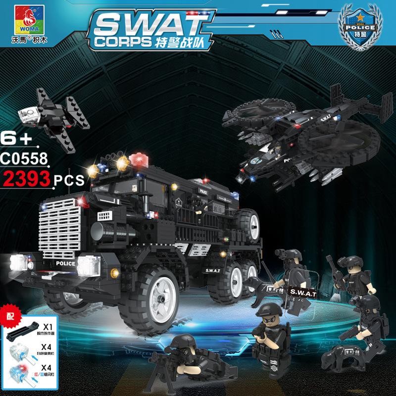 Swat Team Military 6-12 Years Old Children Educational Building Block Aegis Anti-Riot Armored Vehicle C0558